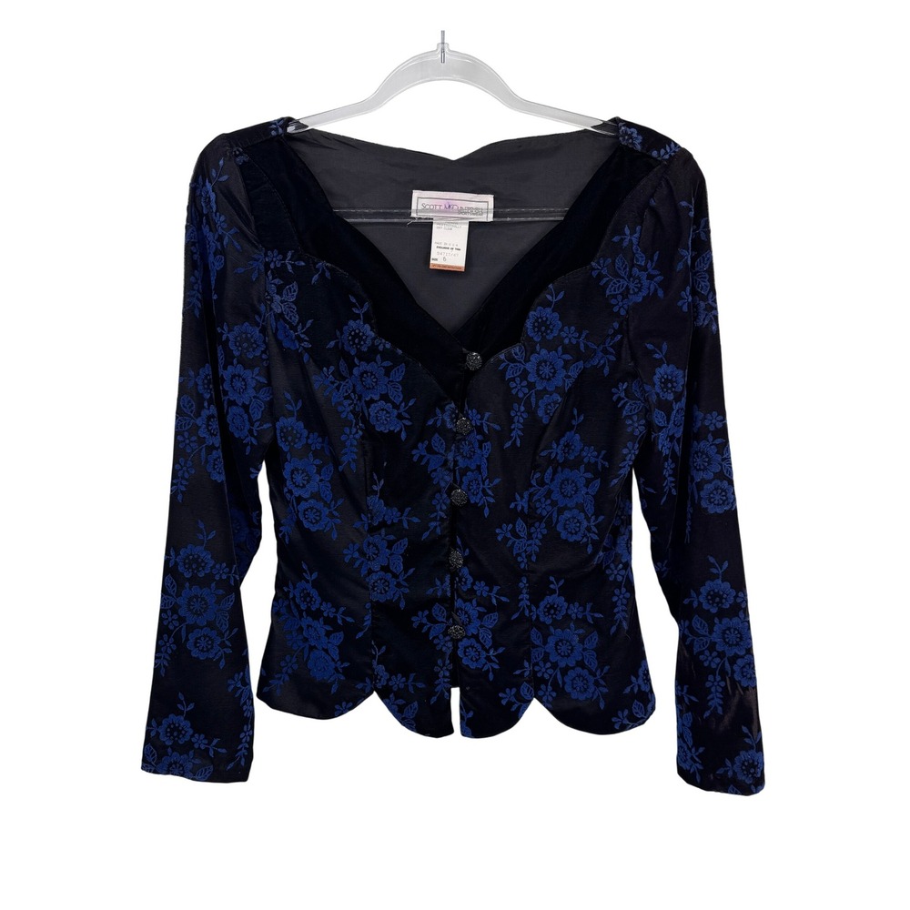 Vintage‎ Whimsigoth Scott McClintock Velvet Floral Jacket Black Blue Size 6